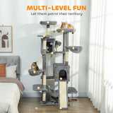69" Cat Tree, Multi-Level Cat Tower with 2 Condos and 3 Hammocks, 8 Scratching Posts, for Multiple Cats, Dark Gray