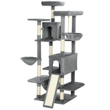 69" Cat Tree, Multi-Level Cat Tower with 2 Condos and 3 Hammocks, 8 Scratching Posts, for Multiple Cats, Dark Gray