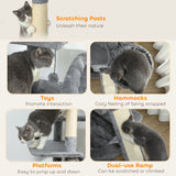 69" Cat Tree, Multi-Level Cat Tower with 2 Condos and 3 Hammocks, 8 Scratching Posts, for Multiple Cats, Dark Gray